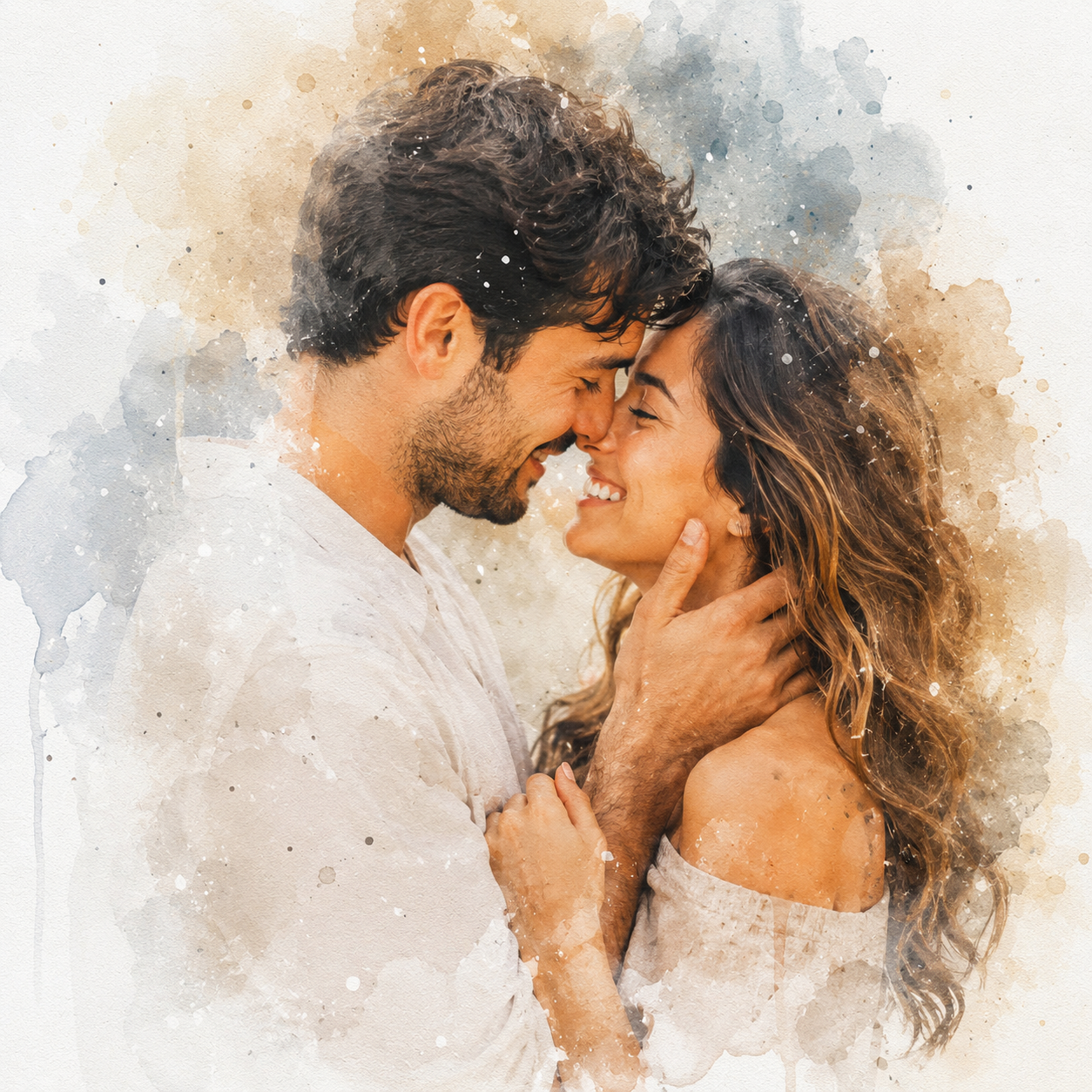 Custom Watercolour Couple Portrait from Photo Personalised Anniversary Wedding Gift for Couples
