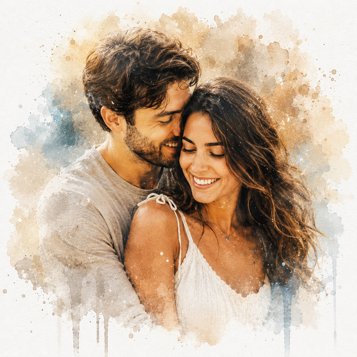 Custom Watercolour Couple Portrait from Photo Personalised Anniversary Wedding Gift for Couples