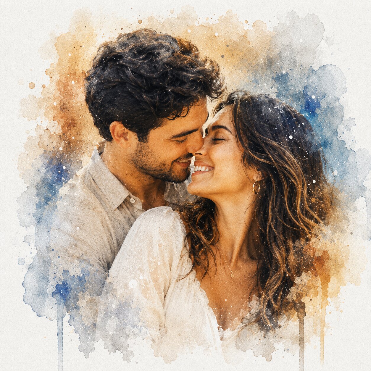 Custom Watercolour Couple Portrait from Photo Personalised Anniversary Wedding Gift for Couples