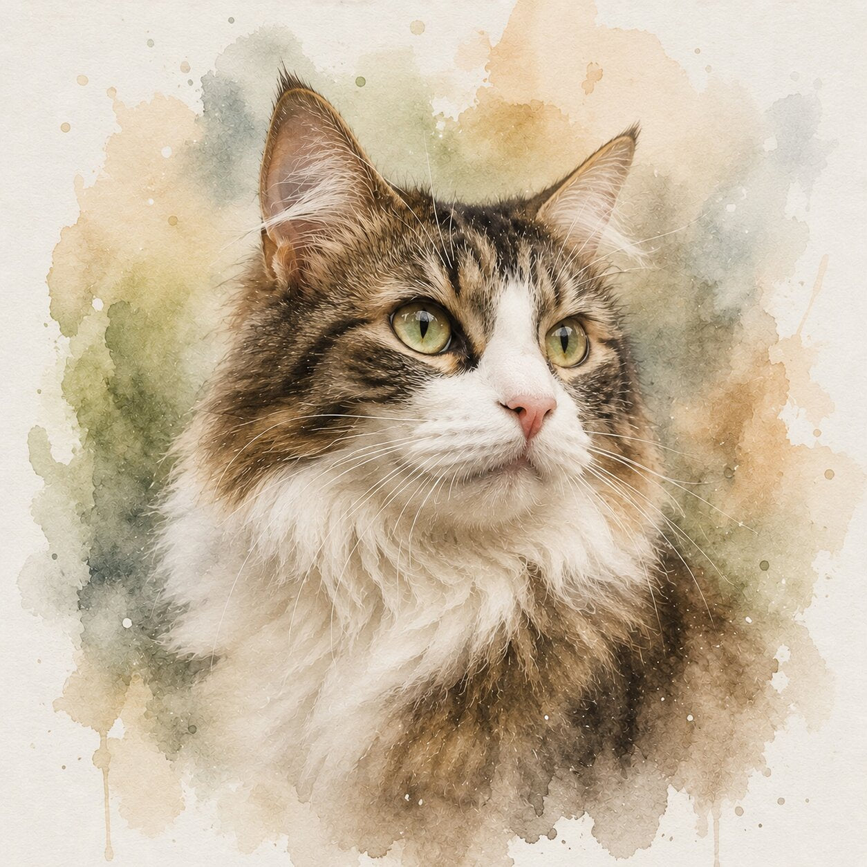 Custom Cat Watercolour Portrait from Photo Personalised Pet Portrait Cat Memorial Gift