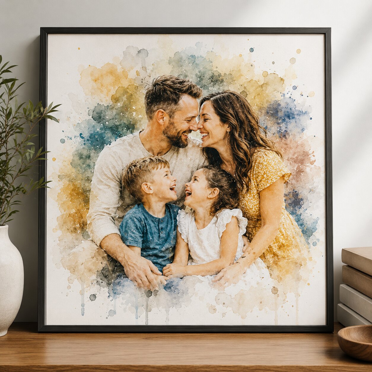 Custom Watercolour Family Portrait Gift for Parents from Children Personalised Mum and Dad Artwork