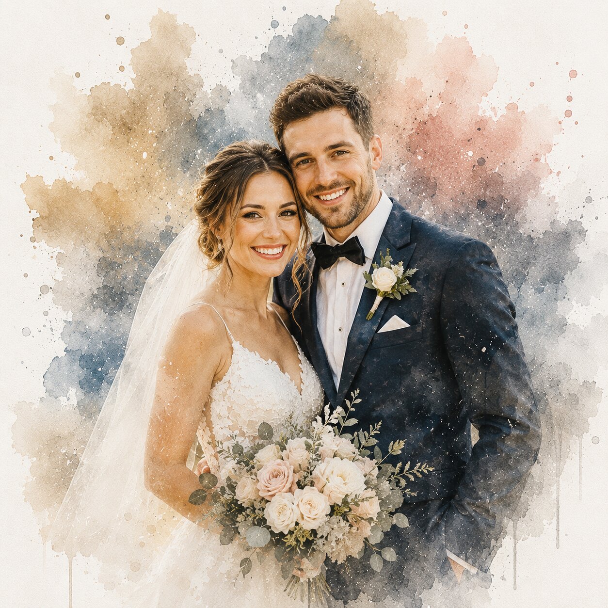 Custom Wedding Photo Wall Art Personalised Watercolour Couple Portrait Anniversary Gift