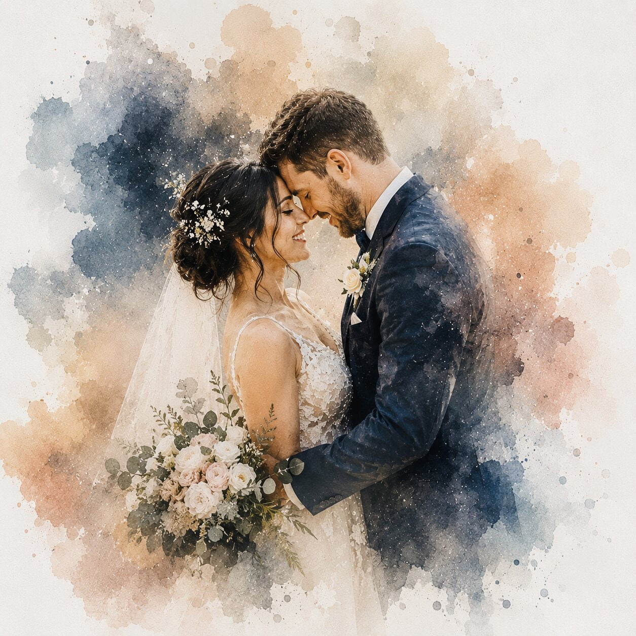 Custom Wedding Photo Wall Art Personalised Watercolour Couple Portrait Anniversary Gift