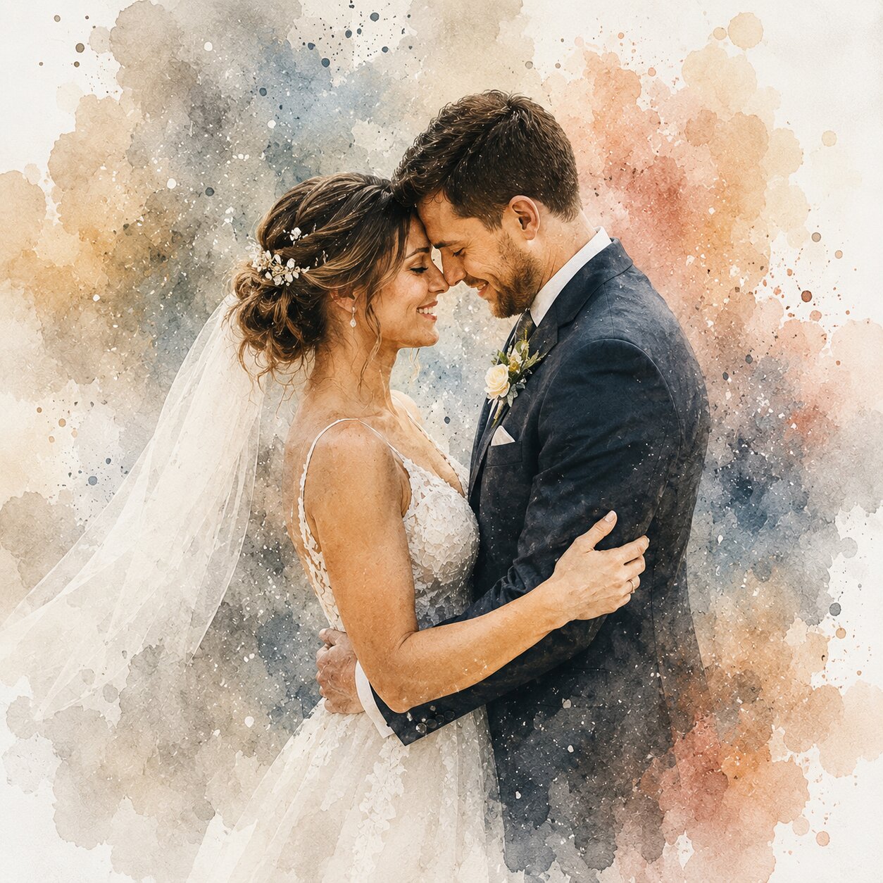 Custom Wedding Photo Wall Art Personalised Watercolour Couple Portrait Anniversary Gift