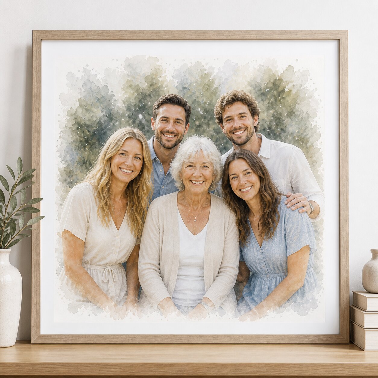 Family Reunion Portrait – Combine Relatives from Different Photos into One Custom Watercolour Artwork