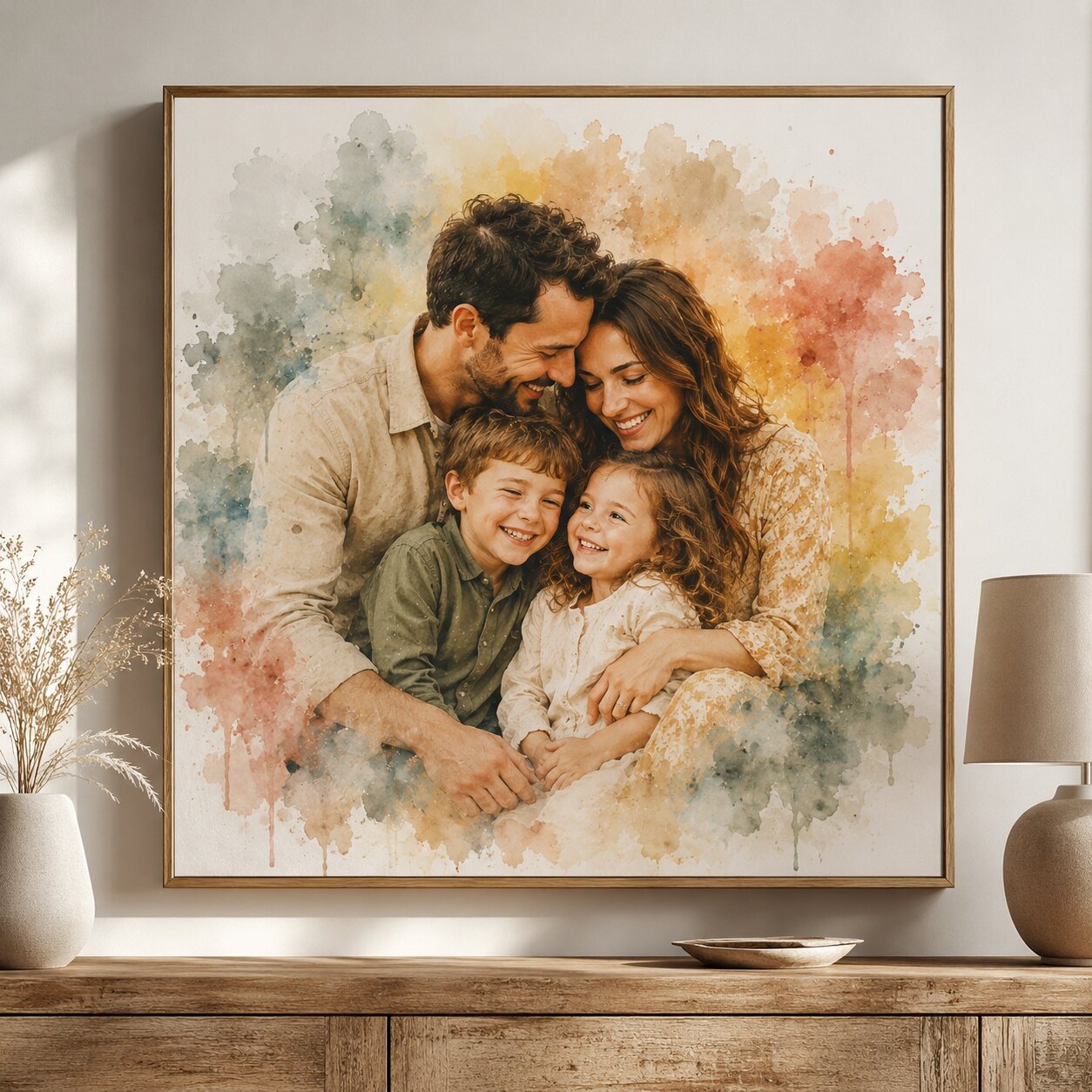 Custom Watercolour Family Wall Art Personalised Family Portrait from Photo Sentimental Gift