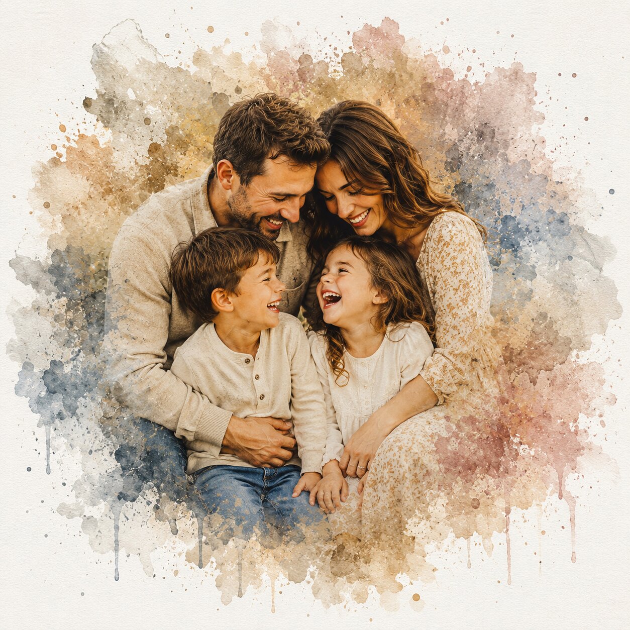Custom Watercolour Family Wall Art Personalised Family Portrait from Photo Sentimental Gift