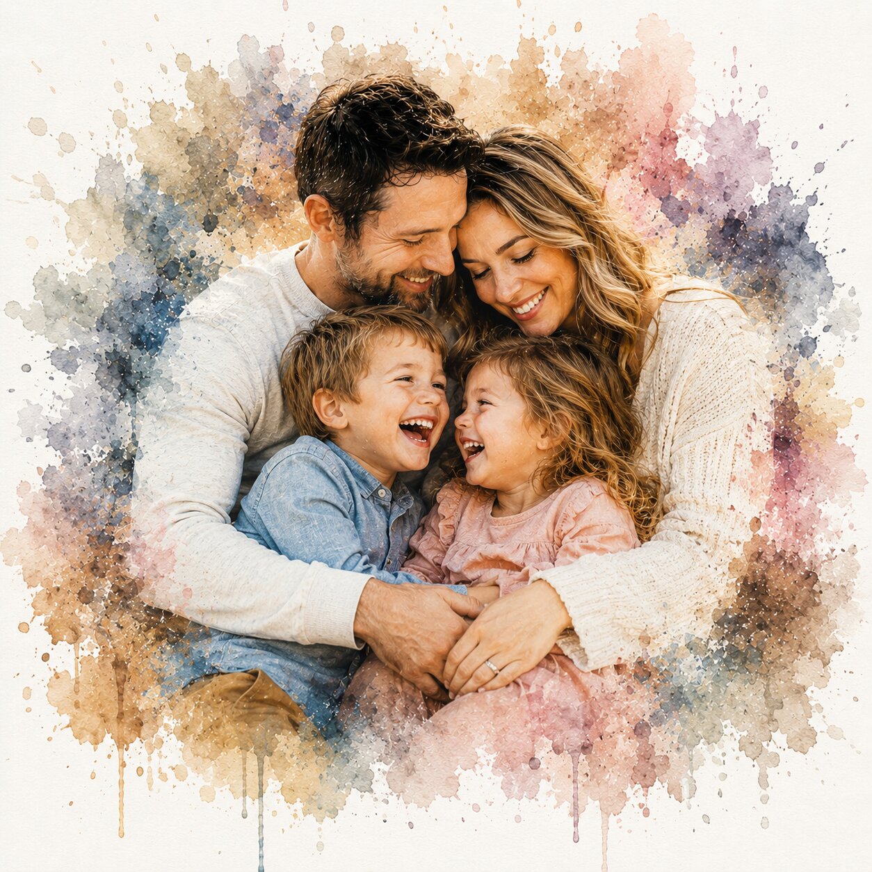 Custom Watercolour Family Wall Art Personalised Family Portrait from Photo Sentimental Gift