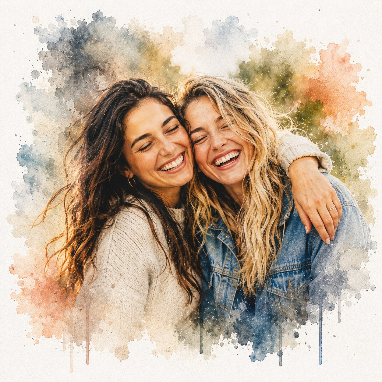 Custom Best Friends Portrait from Photo Personalised Watercolour Friendship Gift Artwork