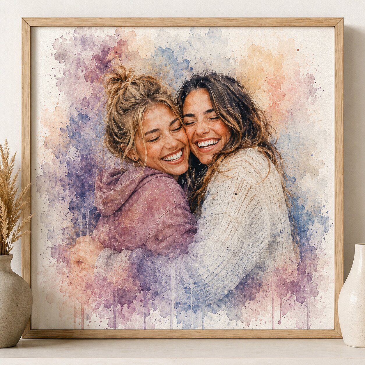 Custom Best Friends Portrait from Photo Personalised Watercolour Friendship Gift Artwork