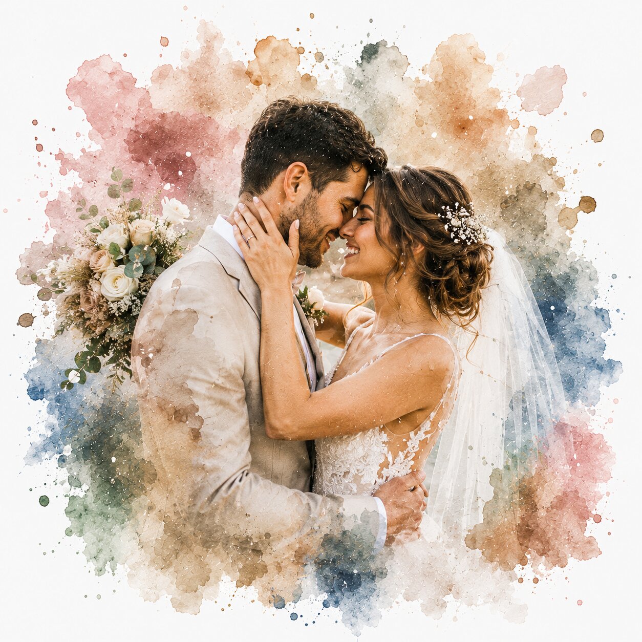 Wedding Day Watercolour Portrait from Photo Personalised Bride and Groom Wall Art Gift