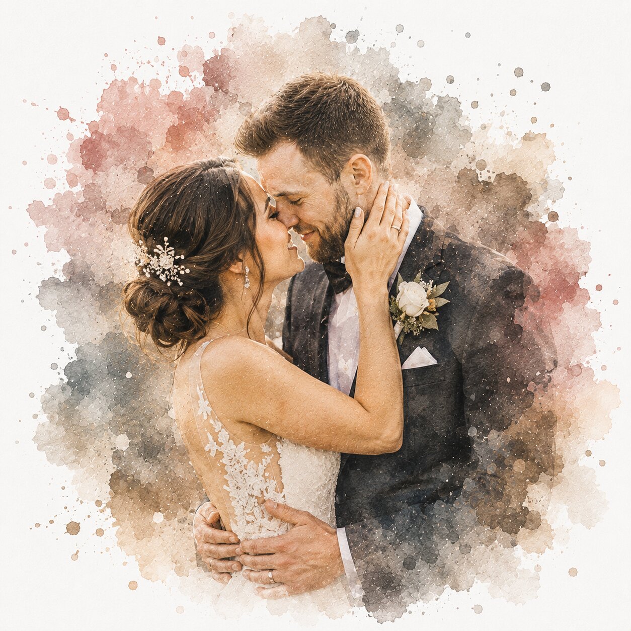 Wedding Day Watercolour Portrait from Photo Personalised Bride and Groom Wall Art Gift