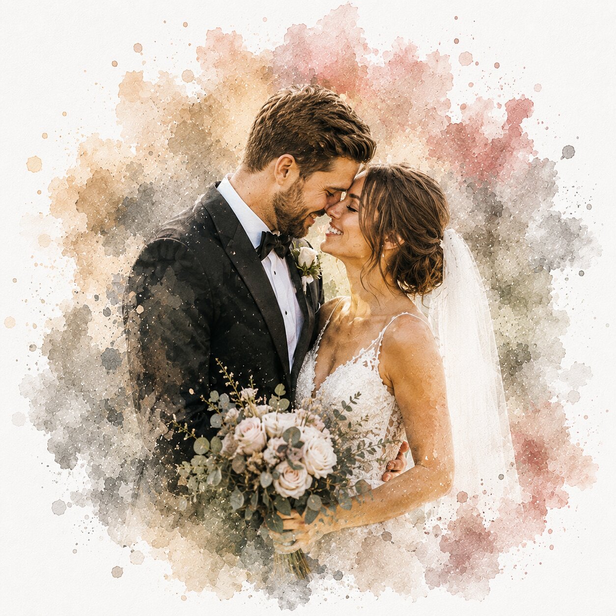 Wedding Day Watercolour Portrait from Photo Personalised Bride and Groom Wall Art Gift