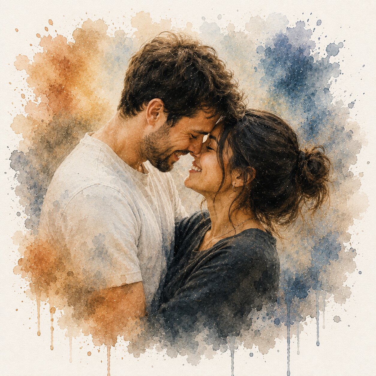 Long Distance Couple Portrait from Photo Personalised Romantic Watercolour Relationship Gift