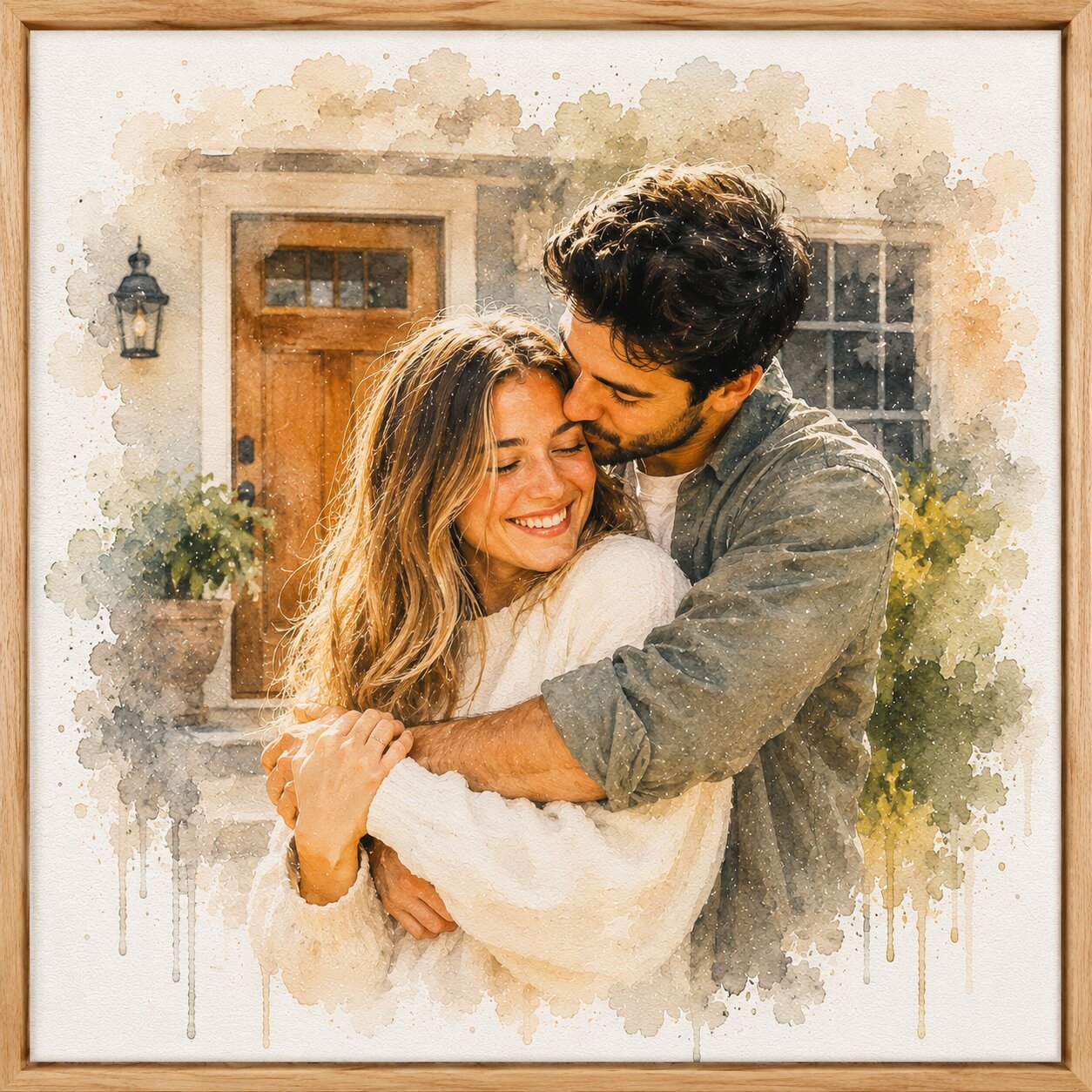First Home Couple Portrait Personalised Watercolour New Home Wall Art from Photo