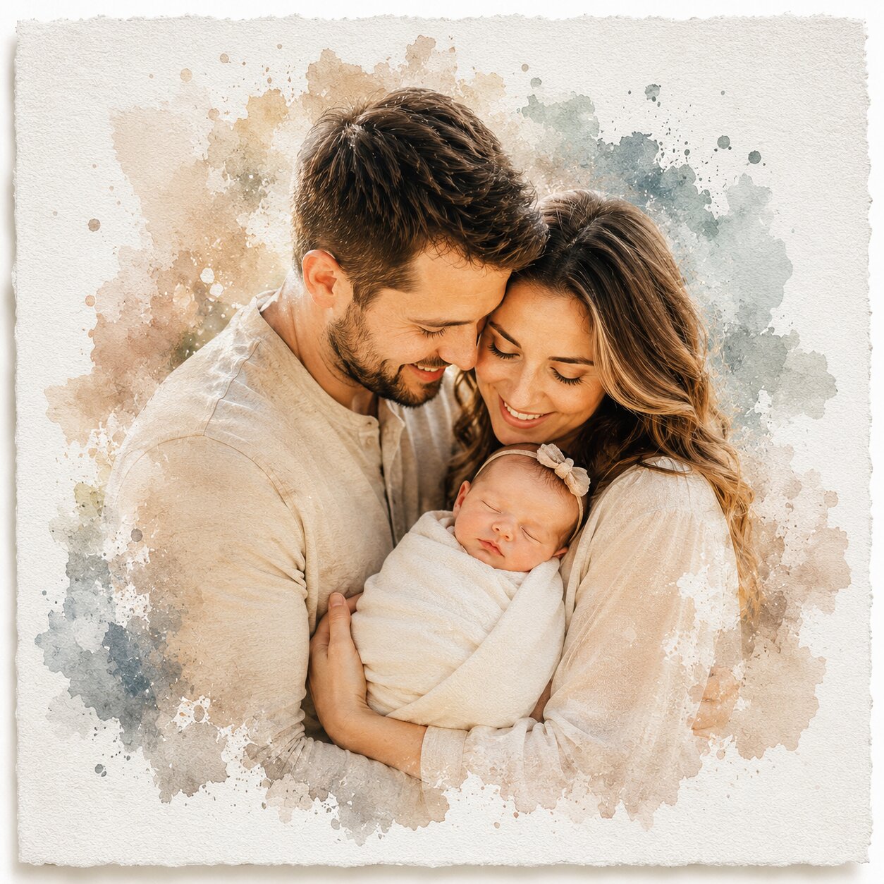 First Couple Portrait Personalised Watercolour New Home Wall Art from Photo