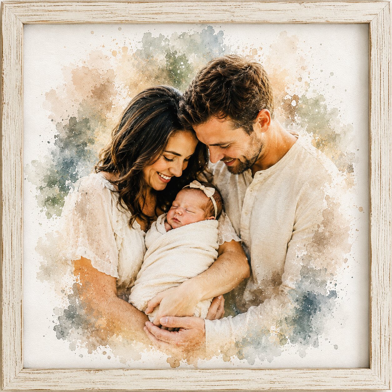 First Couple Portrait Personalised Watercolour New Home Wall Art from Photo