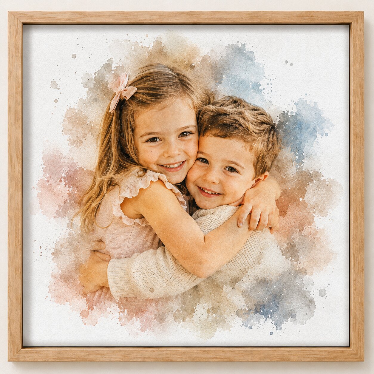 Sibling Watercolour Portrait from Photo Personalised Brother Sister Wall Art Gift
