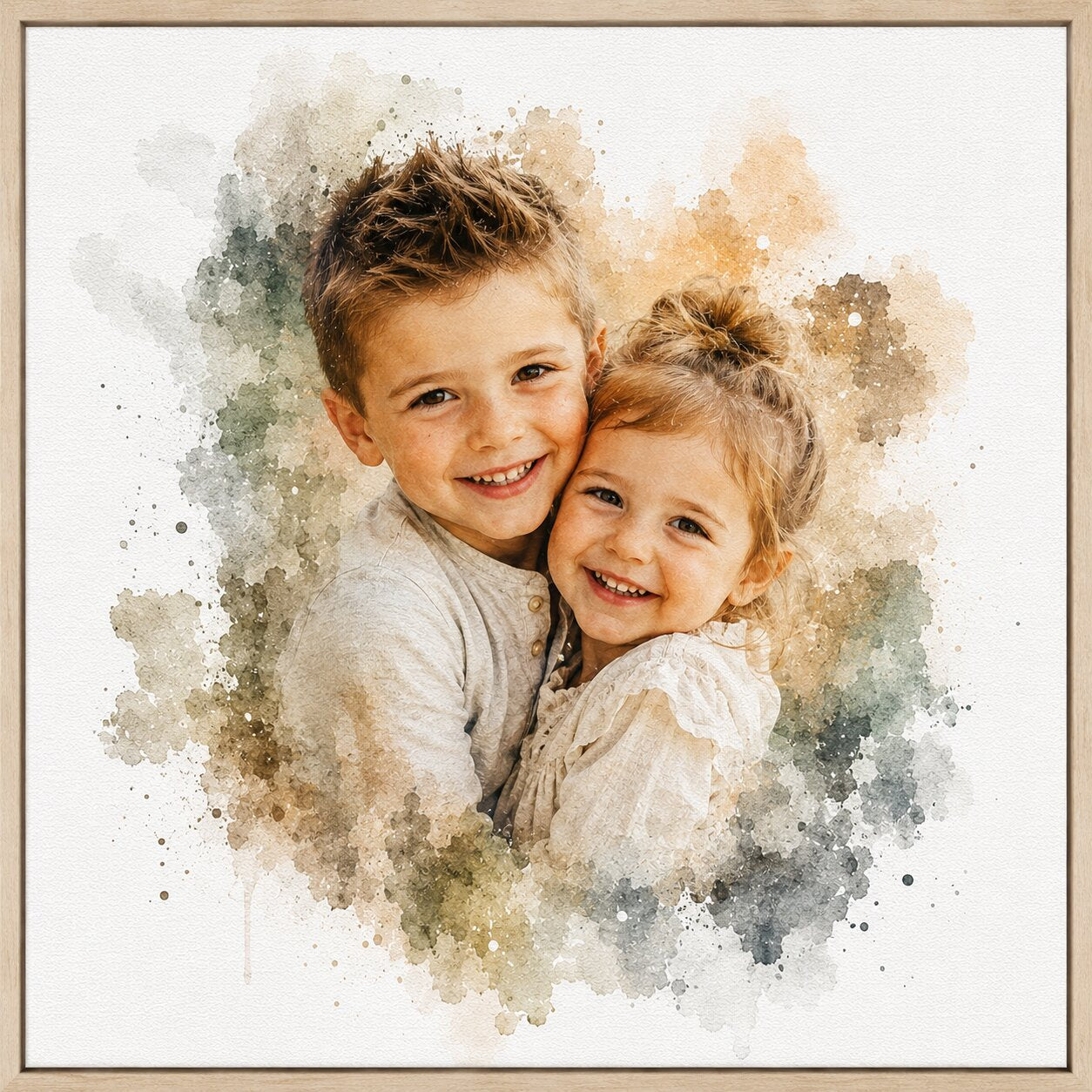 Sibling Watercolour Portrait from Photo Personalised Brother Sister Wall Art Gift