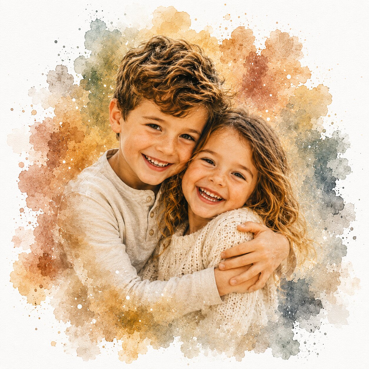 Sibling Watercolour Portrait from Photo Personalised Brother Sister Wall Art Gift