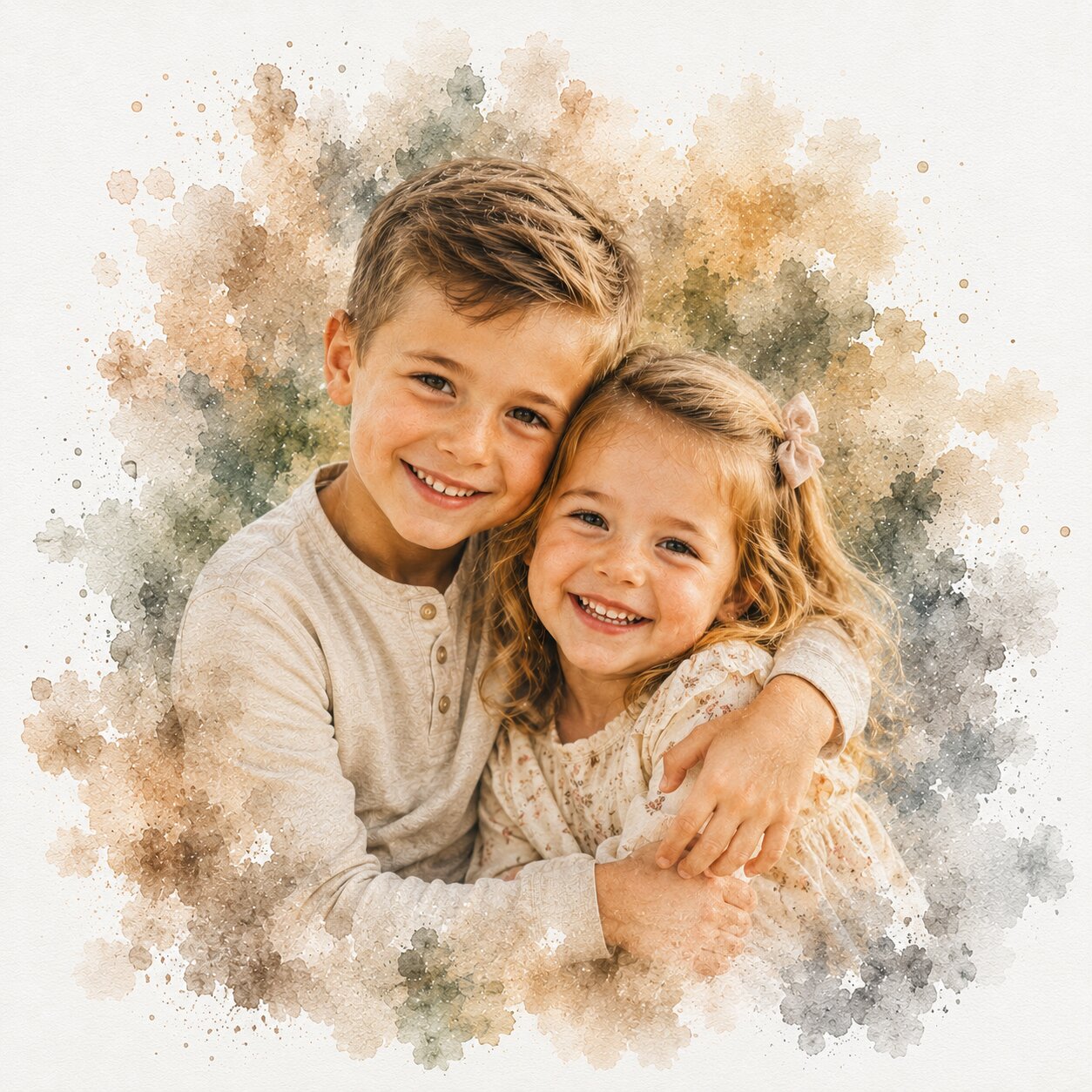 Sibling Watercolour Portrait from Photo Personalised Brother Sister Wall Art Gift