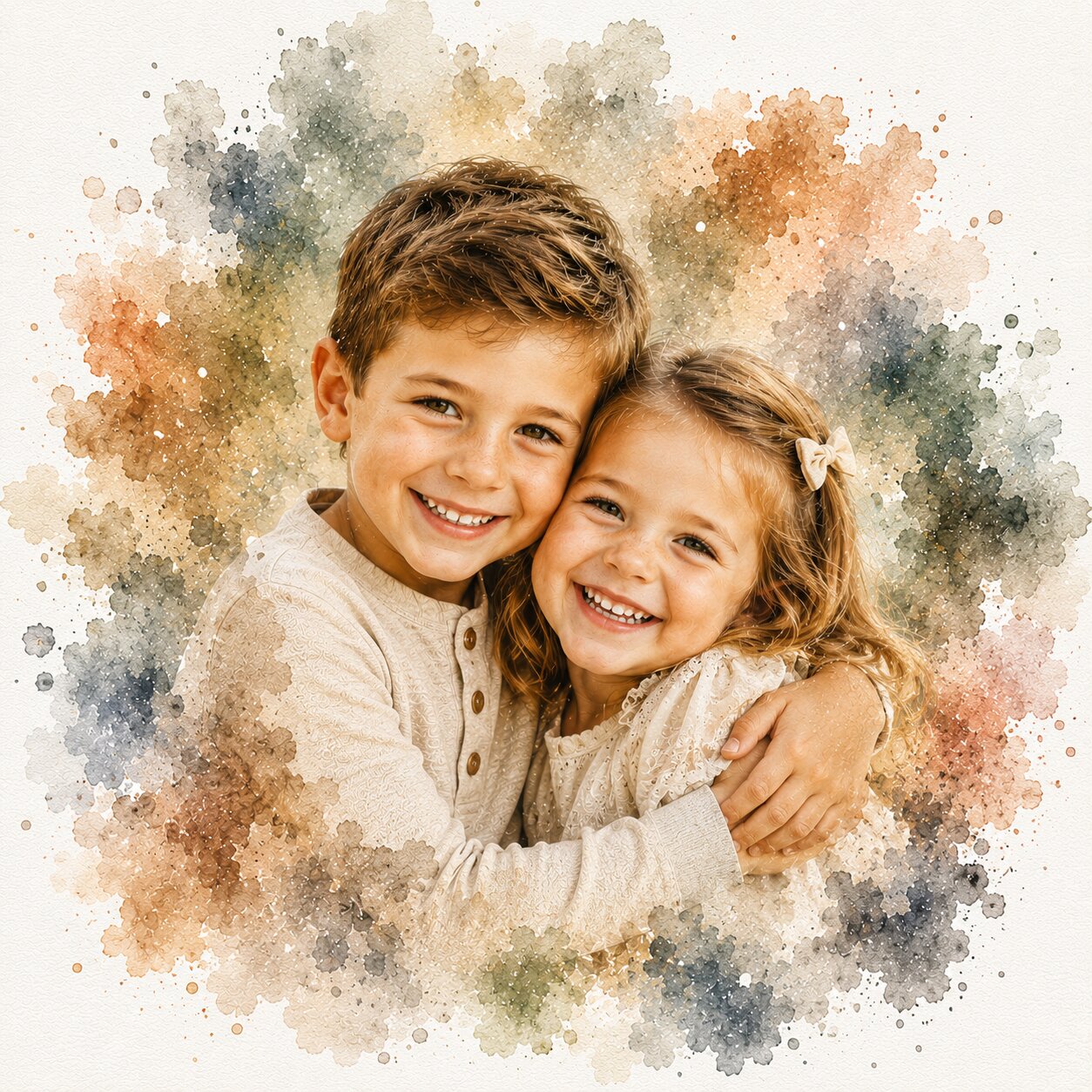 Sibling Watercolour Portrait from Photo Personalised Brother Sister Wall Art Gift