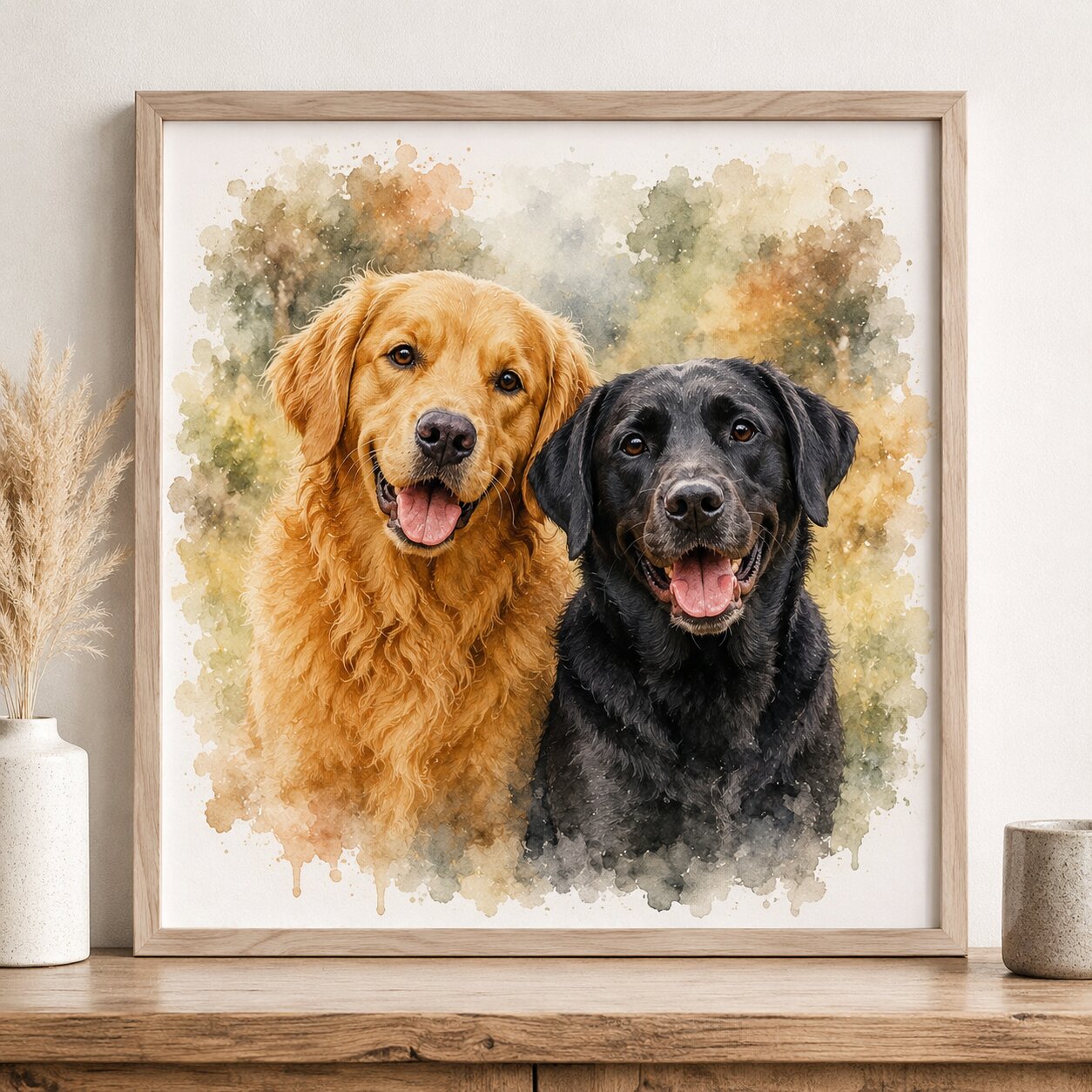 Two Dogs Custom Watercolour Portrait from Photo Personalised Double Dog Artwork Gift