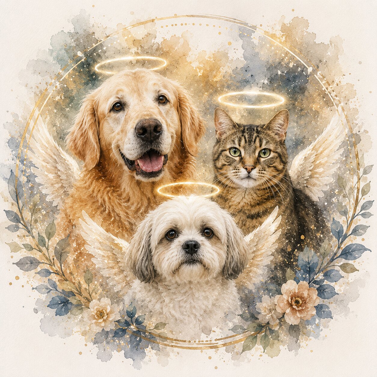 Pet Memorial Watercolour Portrait from Photo Personalised Dog Cat Loss Gift Artwork