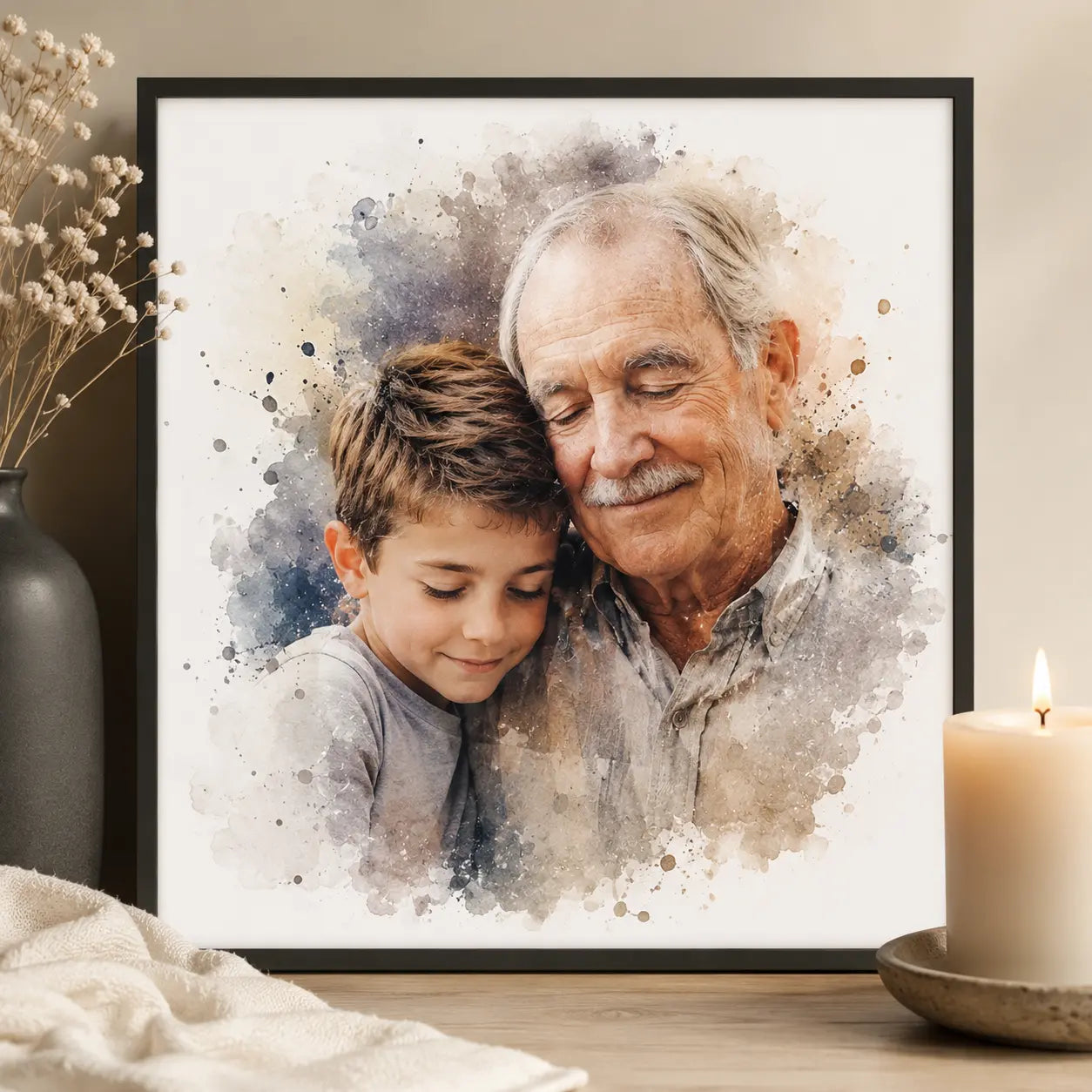 Emotional Memorial Portrait from Photo Personalised Remembrance Watercolour Artwork
