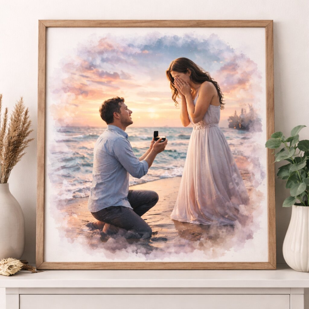 Custom Watercolour Portrait – Personalised Couple Watercolour Artwork of Special Date and Location