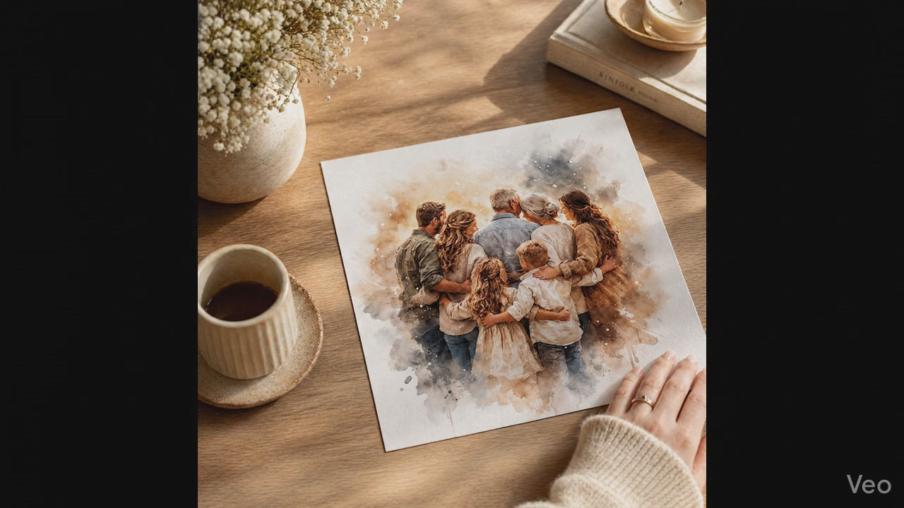Family Reunion Portrait – Combine Relatives from Different Photos into One Custom Watercolour Artwork