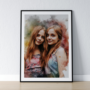 Sister Portrait Gift In Watercolour