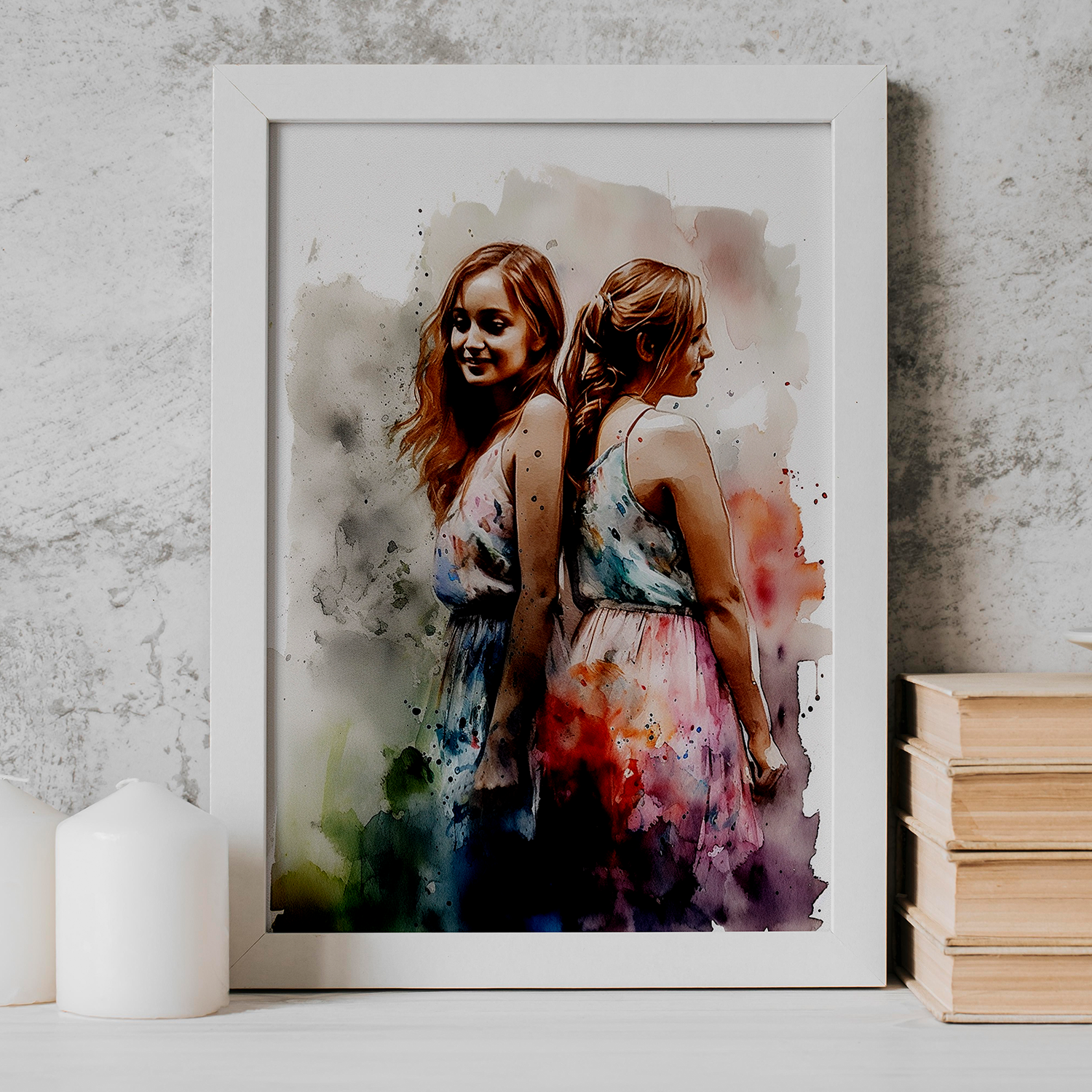 Custom Art For Sister Gift, Personalised Family Portrait In Watercolour