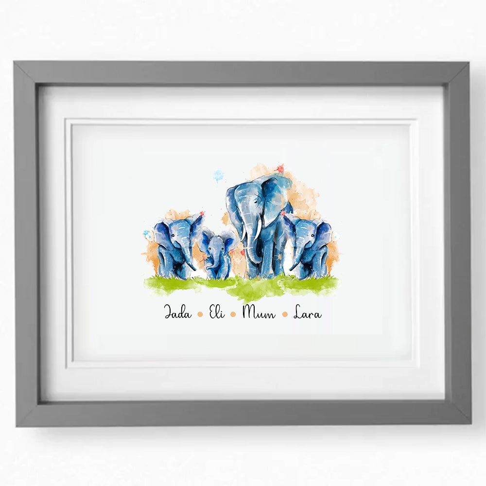 Family of Elephants Print - Watercolour