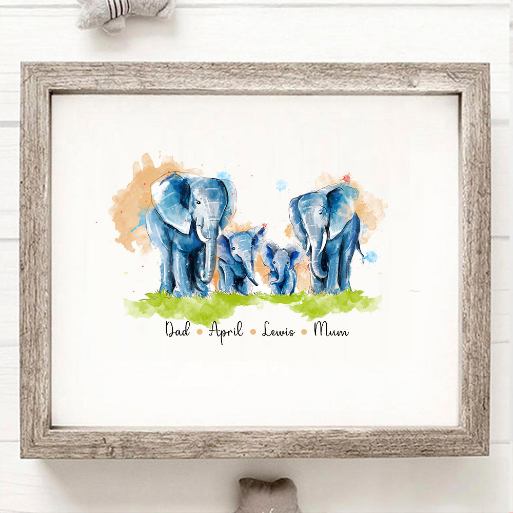 Family of Elephants Print - Watercolour