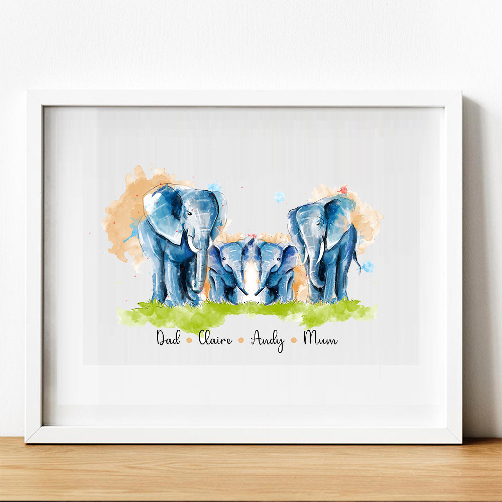 Family of Elephants Print - Watercolour